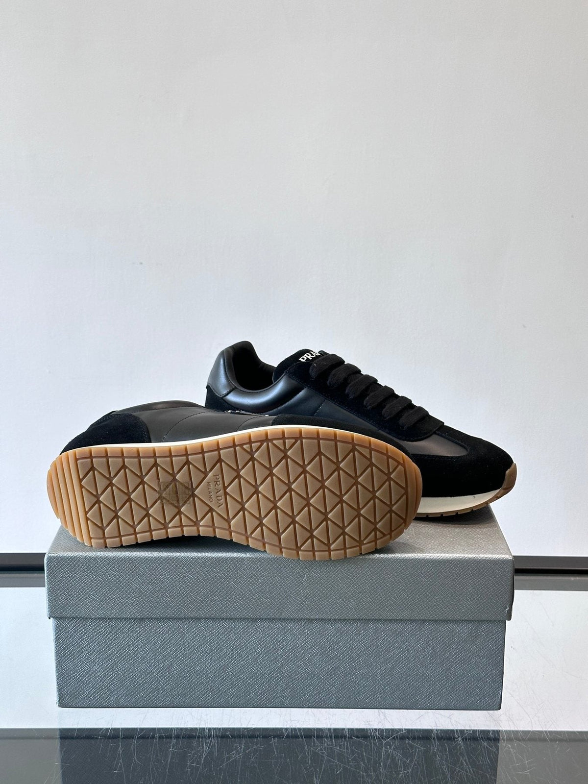 Prada Men's Black Triangle Detail Sneakers